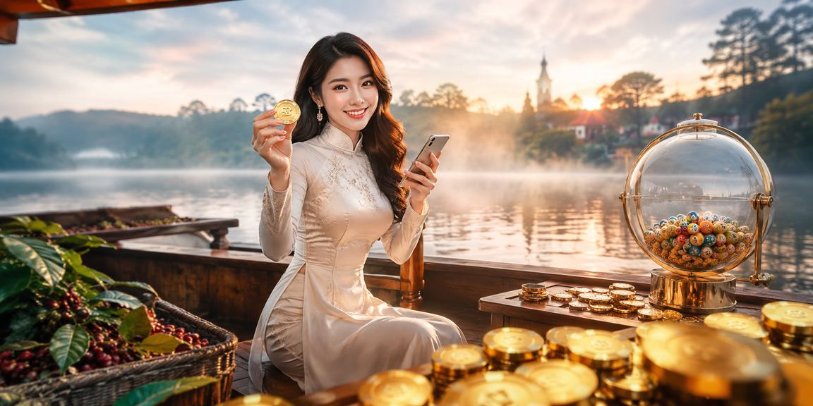 Người dùng tại Đà Lạt kiểm tra ứng dụng xổ số và cược trên điện thoại bên cà phê
